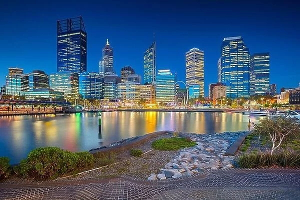 Perth. Cityscape image of Perth downtown skyline, Australia during sunset