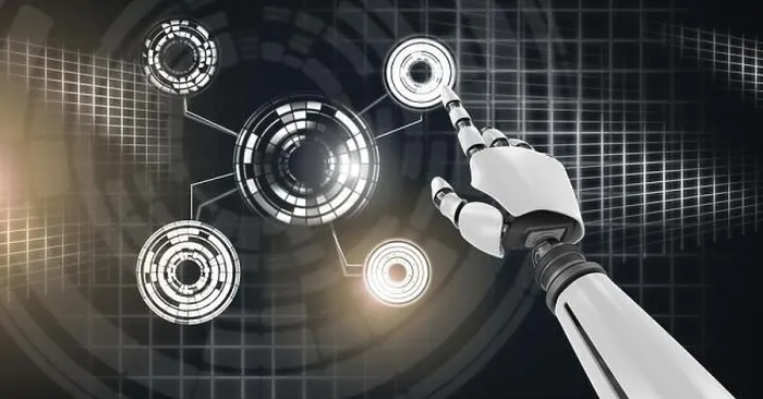 Framed Print : Robotic Hand Touching Glowing Interface Print Framed Print : Robotic Hand Touching Glowing Interface Print