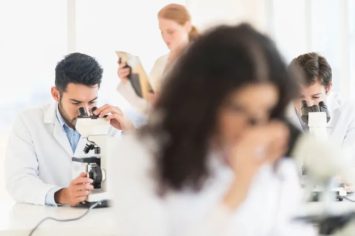 Framed Print : Scientists working in laboratory Print