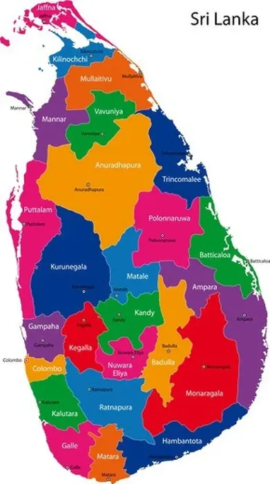 Framed Print : Sri Lanka Districts Colored Map Print