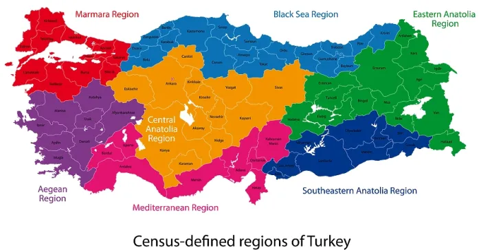 Framed Print : Turkey Map Print with Colored Regions Framed Print : Turkey Map Print with Colored Regions