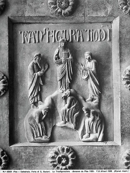 Bronze panel representing the Transfiguration, work by Bonanno Pisano placed in the Door of St Ranieri, Cathedral, Pisa
