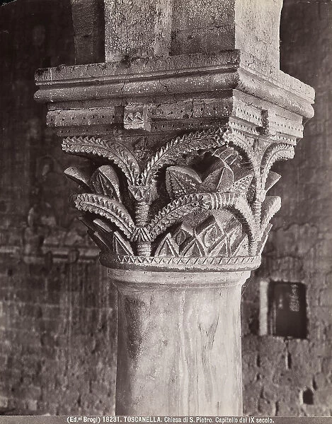 Capital with leaves and vegetal decorations in the church of S. Pietro in Tuscania