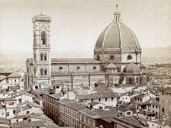 The Cathedral, Giotto's Bell Tower and the surrounding palaces seen from the Church of Orsanmichele, in Florence