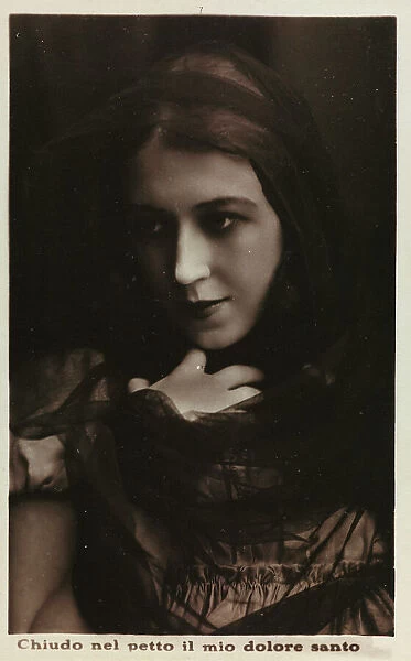 Close up of a young woman, postcard