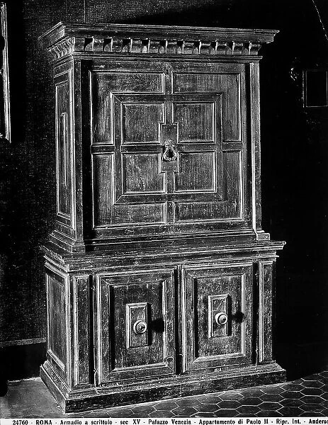 A closet / writing desk, example of cabinet work preserved in the Apartment of Paul II in Palazzo Venezia, Rome