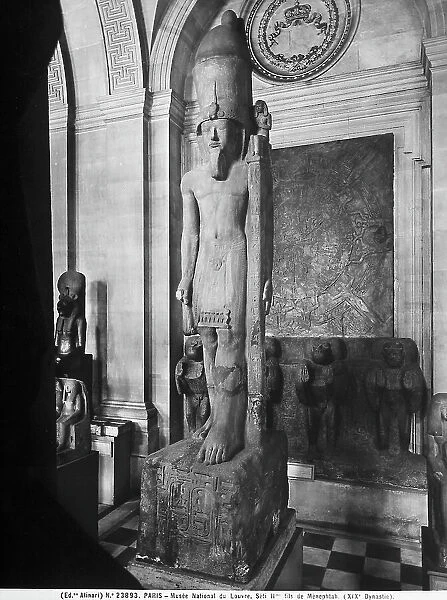 Colossal statue of Pharaoh Sethis II, Pharaoh of the XIX dynasty, son of Merenptah, preserved in the Louvre Museum, Paris