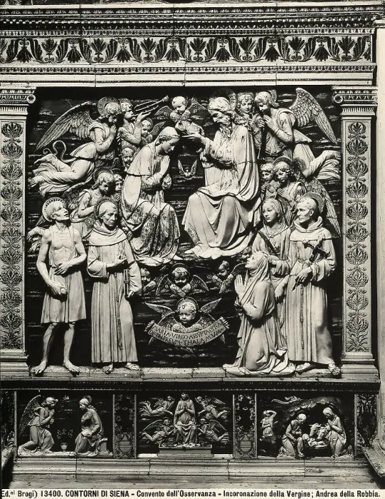 Framed Print : The Coronation of the Virgin Mary. Enamelled terracotta statue by Andrea della Robbia collocated in the Church of the Osservanza, in the environs of Siena Framed Print : The Coronation of the Virgin Mary. Enamelled terracotta statue by Andrea della Robbia collocated in the Church of the Osservanza, in the environs of Siena