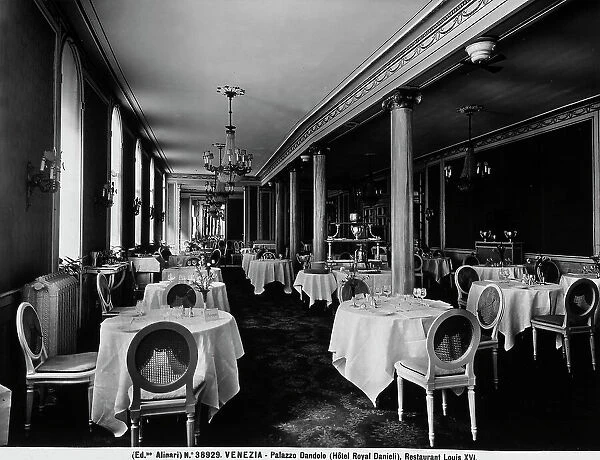 Dining room of the Louis XVI restaurant inside the Hotel Danieli (formerly Palazzo Dandolo), located on the Riva degli Schiavoni in Venice