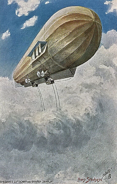 Dirigible in flight; drawing by Hans Stovhase