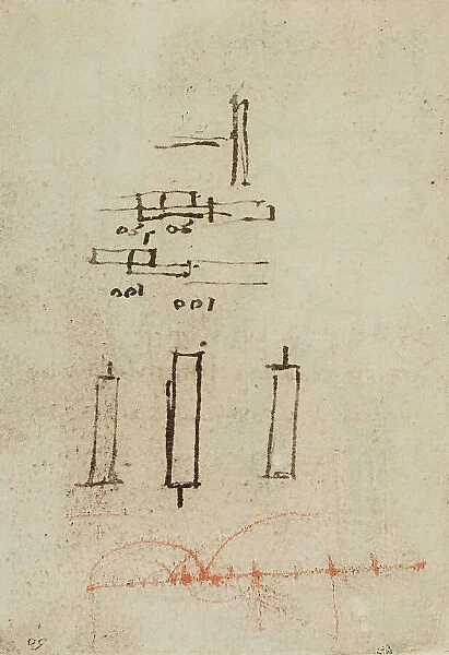 Drawing from the Codex Forster III, c.50r, by Leonardo da Vinci, housed in the Victoria and Albert Museum, London