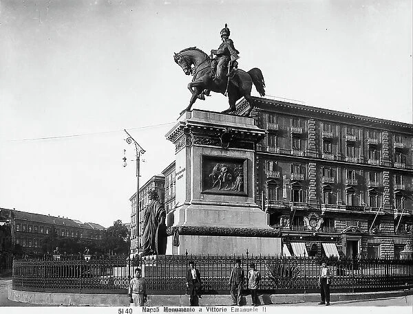 Equestrian monument dedicated to Vittorio Emanuele II. Sculptural piece made by Tommaso Solari and Alfonso Balzico from a drawing by Emanuele Franceschi, located in the center of the Piazza del Municipio, in Naples