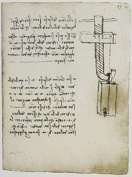Experiments on applying a weight to a screw, page from the Codex Forster II, c.97r, by Leonardo da Vinci, housed in the Victoria and Albert Museum, London