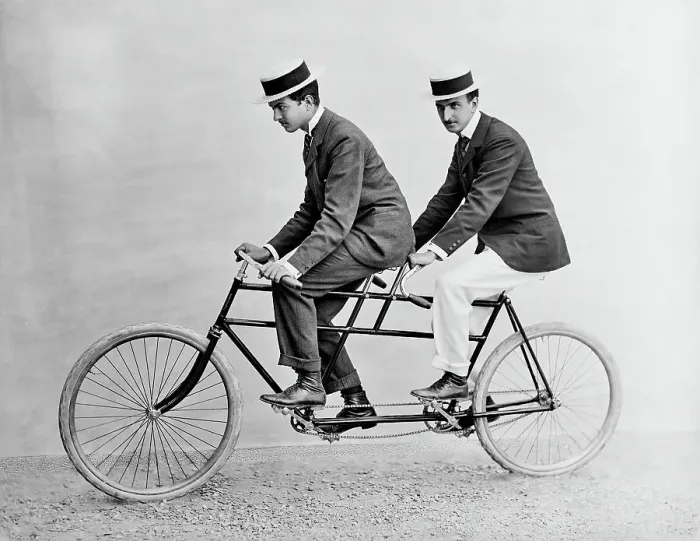 Framed Print : Two men on a tandem Framed Print : Two men on a tandem