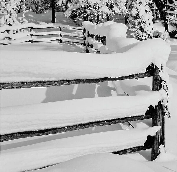 Fence with snow, Engadine, Canton of Grisons, Switzerland