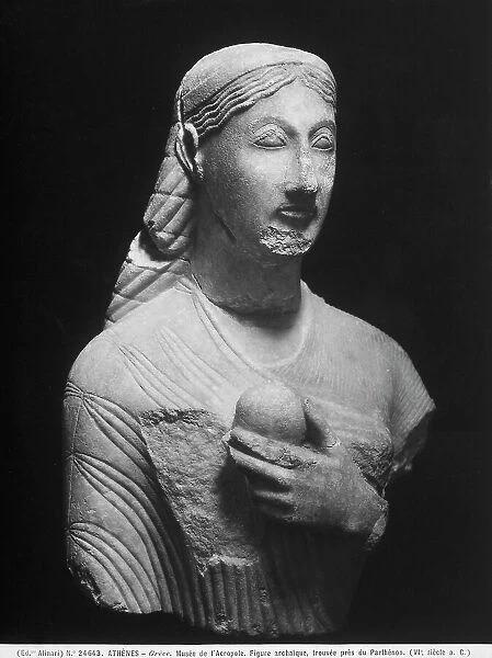 Fragmentary stone bust of a kore, Archaic style, in the Acropolis Museum in Athens