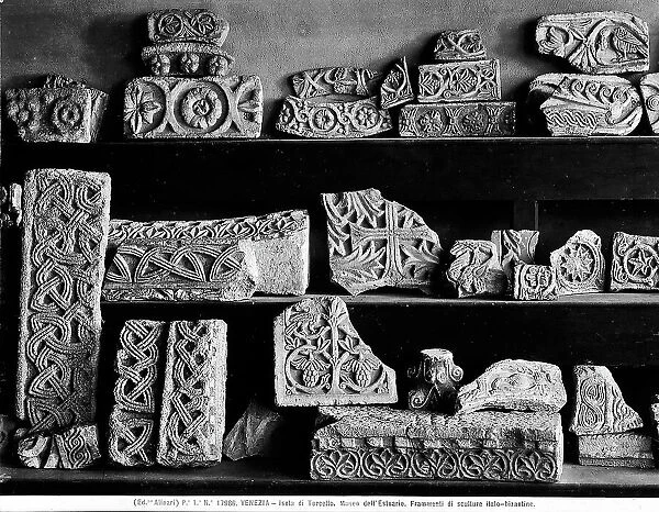 Fragments an Italo-Byzantine sculpture, preserved in the Museum of Estuario, on the Island of Torcello, Venice
