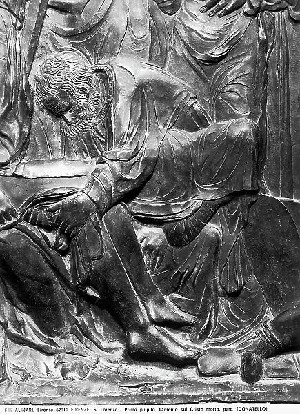 Grieving Christ's death; close up of Nicodemus; Donatello's pulpit, Basilica of San Lorenzo, Florence