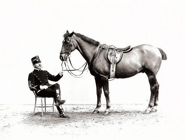Lieutenant Solaro photographed next to his horse