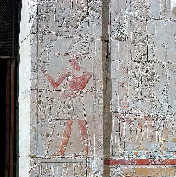 Luxor Deir el-Bahri, in the temple of Queen Ashepsut hieroglyphics and frescoes