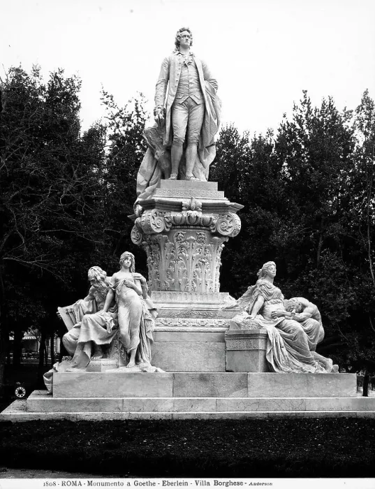 Framed Print : Monument to Goethe, work by Gustav Eberlein, in the park of Villa Borghese in Rome: the statue of the poet is collocated on a composite capital