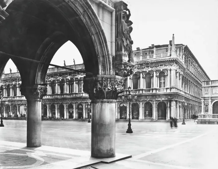 Framed Print : Partial view of St. Mark's Square in Venice, photographed from the portico of the Doge's Palace. The Marciana Library can be glimpsed in the background