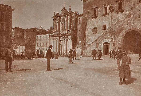 Piazza Matteotti in Tarquinia with the faade of the Suffrage Church in Tarquinia