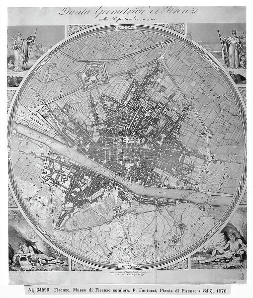 Plan of the city of Florence, 1843, print, F. Fantozzi, Museum of 'Firenze Com'era', Florence