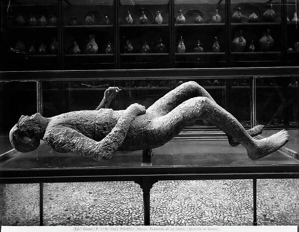 Plaster cast of a dead man who died following the eruption of Vesuvius in 79 AD, Pompeii