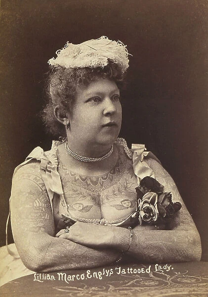 Portrait of Lillian Marco Englys, whose entire body is covered with tattoos