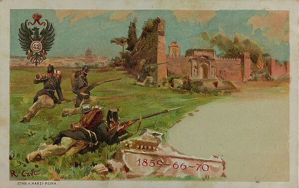 Postcard commemorating the 42 Regiment Infantry, illustration of R. Cavi