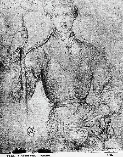 Preparatory drawing by Pontormo for the Portrait of an halberdier. Drawing preserved in the Room of Drawings and Prints in the Gallery of the Uffizi