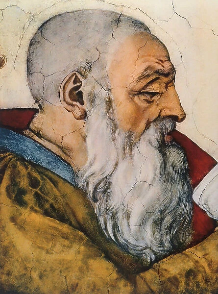 The prophet Zechariah, detail of the face from the scenes of Genesis. Fresco by Michelangelo. Sistine Ceiling, Vatican City