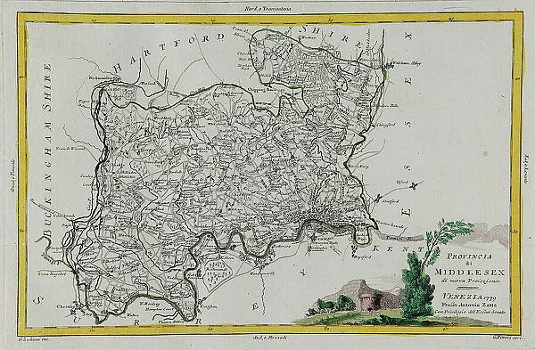Province of Middlesex, engraving by G. Zuliani taken from Tome I of the 'Newest Atlas' published in Venice in 1779 by Antonio Zatta, Private Collection