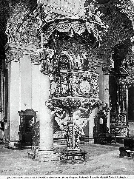Pulpit of the Cathedral of San Martino of Alzano Maggiore, near Bergamo. Part of the sculptured work by Andrea Fantoni