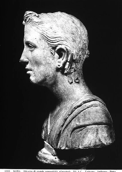 Roman female portrait shown in profile, preserved in the Gregorian Etruscan Museum, Vatican City