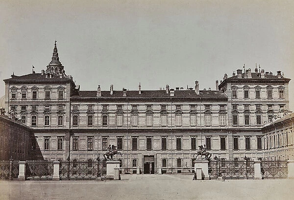 Royal Palace in Turin with the Railing of Pelagio Palagi and bronze equestrian statues of Castore and Polluce