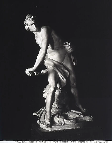 Statue of David hurling the sling, sculpted by Gian Lorenzo Bernini, at the Borghese Gallery in Rome
