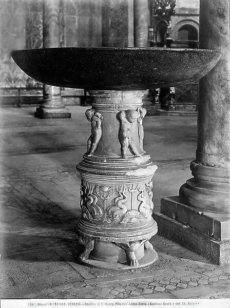 Stoup with a porphyry basin and marble base, St. Mark's Basilica, Venice