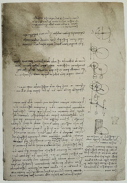 Studies on physics, written by Leonardo da Vinci, part of the Arundel Codex 263, c.195r, housed in the British Museum of London