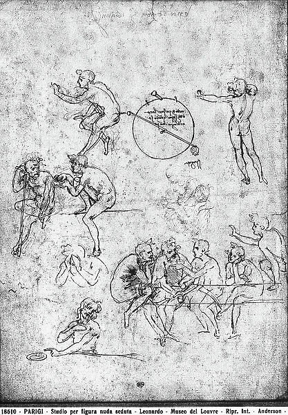 Study of sitting figures. Drawing by Leonardo preserved in the Louvre Museum, Paris