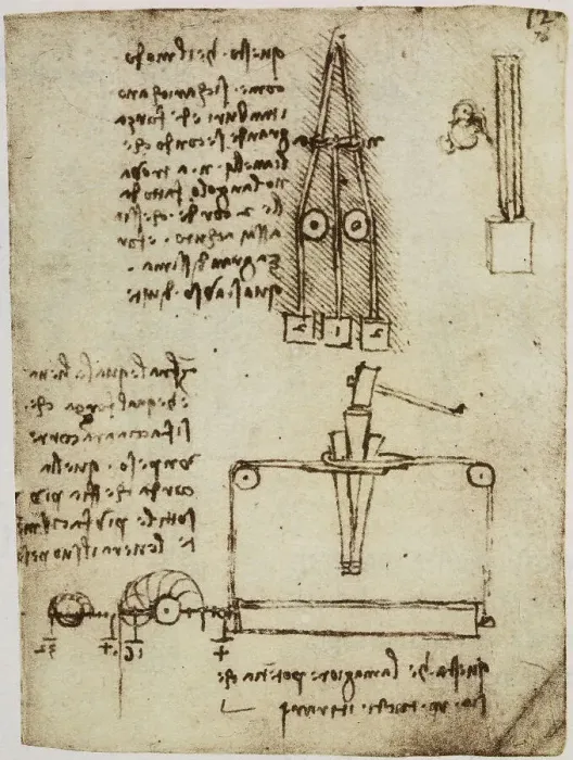 Framed Print : Study on the strength of lever systems for raising weights, page from the Codex Forster II, c.76r, by Leonardo da Vinci, housed in the Victoria and Albert Museum, London Framed Print : Study on the strength of lever systems for raising weights, page from the Codex Forster II, c.76r, by Leonardo da Vinci, housed in the Victoria and Albert Museum, London