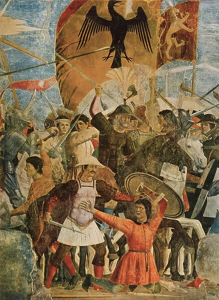 Victory of Heraclius from the Battle of Heraclius and Chosroes, left detail. Fresco by Piero della Francesca, part of the cycle of paintings from the Legend of the True Cross. Church of S. Francesco, Arezzo