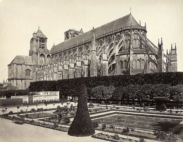 View of the apse and right side of the gothic cathedral of Saint Etienne in Bourges