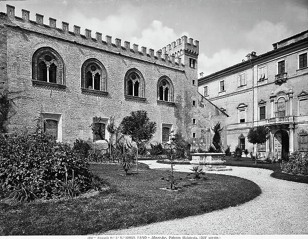 View of garden Leopardi, limited to the front posterior of the Corte Malatestiana in Fano