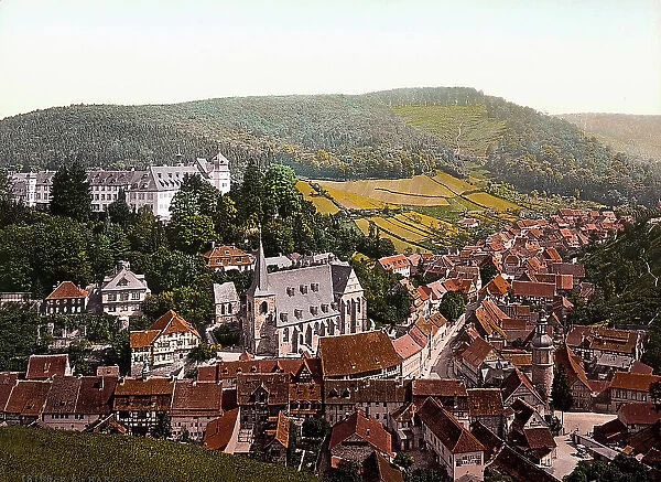 View of the village of Stolberg, risen in the mountainous region of the Harz, Germany