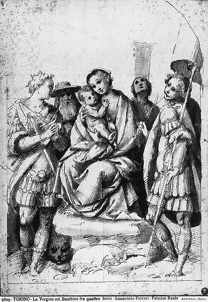 The Virgin and Child with four saints. Drawing by Gaudenzio Ferrari, in the Royal Library of Turin