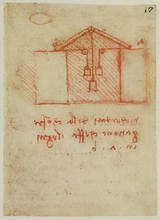 Framed Print : Weights and balances, drawing from the Codex Forster II, c.47v, by Leonardo da Vinci, housed in the Victoria and Albert Museum, London