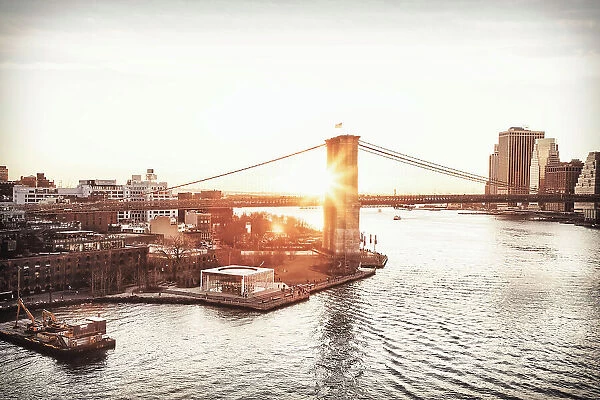 New York City, Brooklyn, View of Brooklyn Bridge Park, Bridge and Jane's Carousel