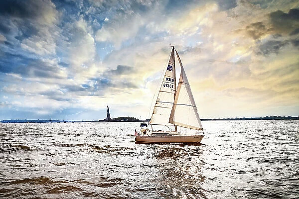 New York City, Sailboat with Statue of Liberty in the background